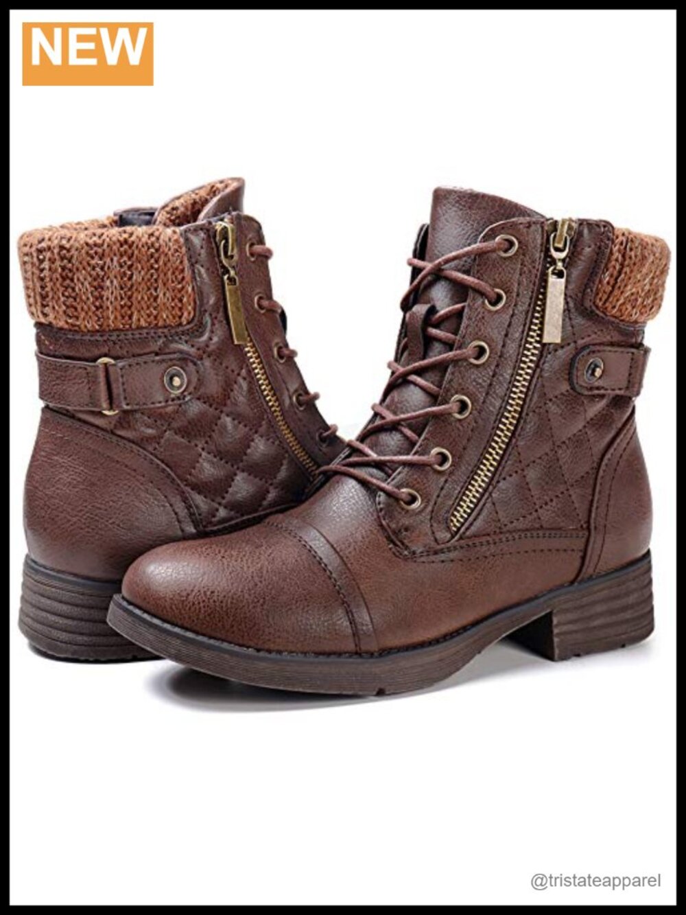 Vegan Water-Resistant Combat Lace Up Ankle Booties with Side Zipper